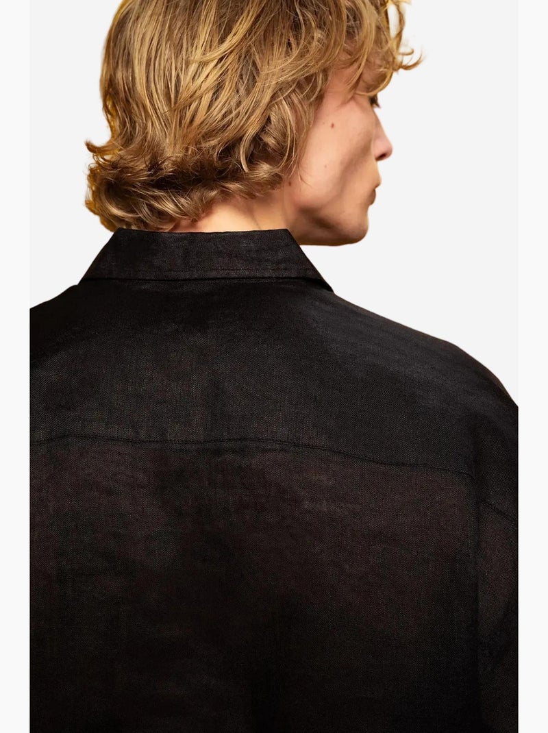Camisa de lino de corte regular con cierre de botones giesto Negro - Kiabi