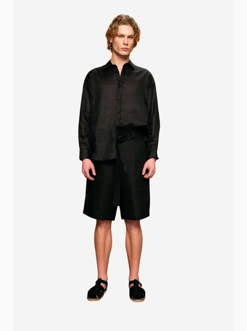 Camisa de lino de corte regular con cierre de botones giesto Negro - Kiabi
