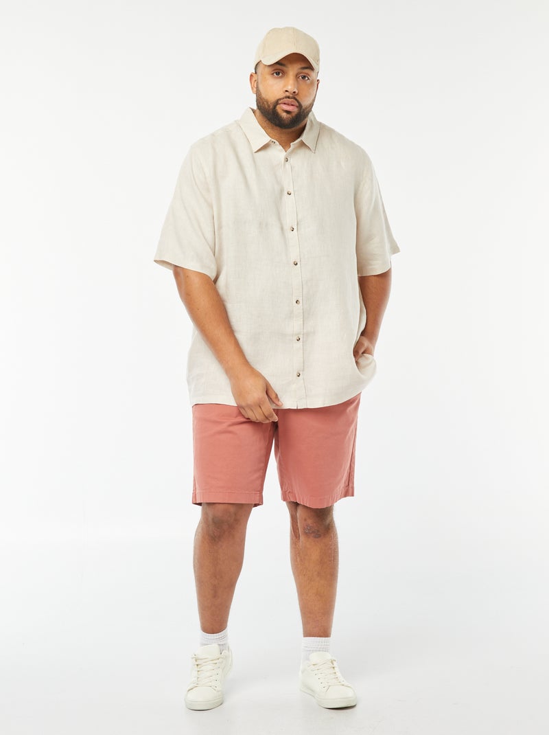 Camisa de lino de manga corta beige - Kiabi