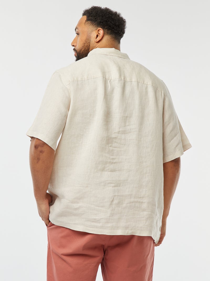 Camisa de lino de manga corta beige - Kiabi