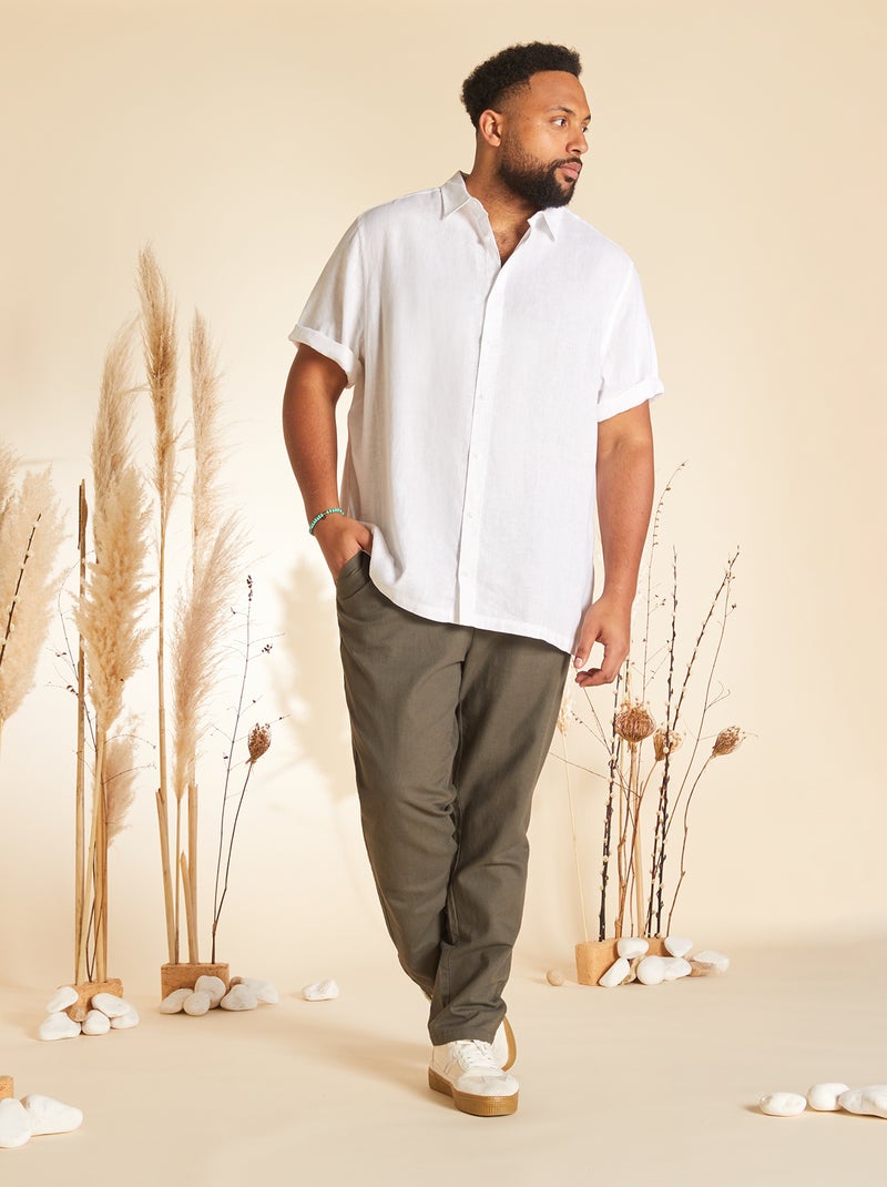 Camisa de lino de manga corta blanco - Kiabi