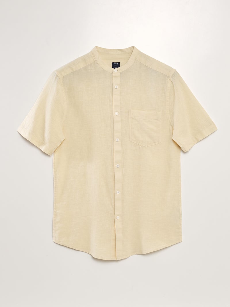 Camisa de lino de manga corta con cuello mao BLANCO - Kiabi