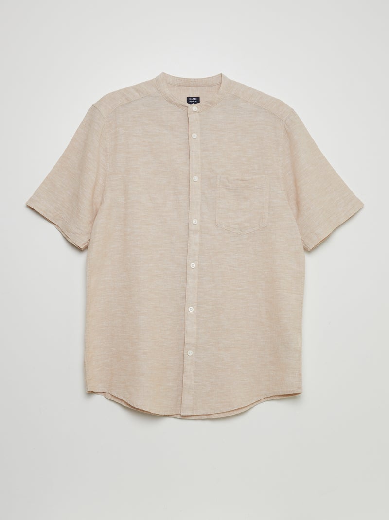 Camisa de lino de manga corta con cuello mao BLANCO - Kiabi