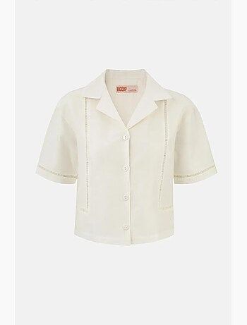 Camisa de lino de manga corta con detalle de abertura hiccup
