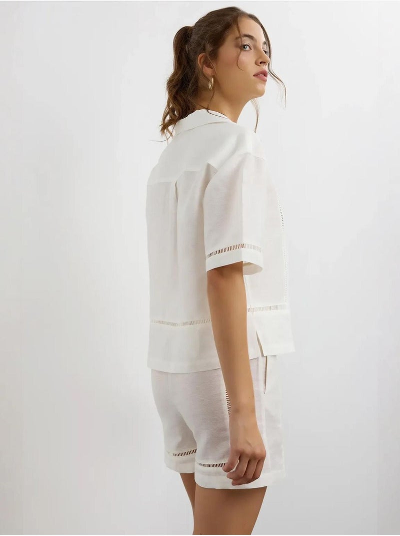 Camisa de lino de manga corta con detalle de abertura hiccup Beige natural - Kiabi