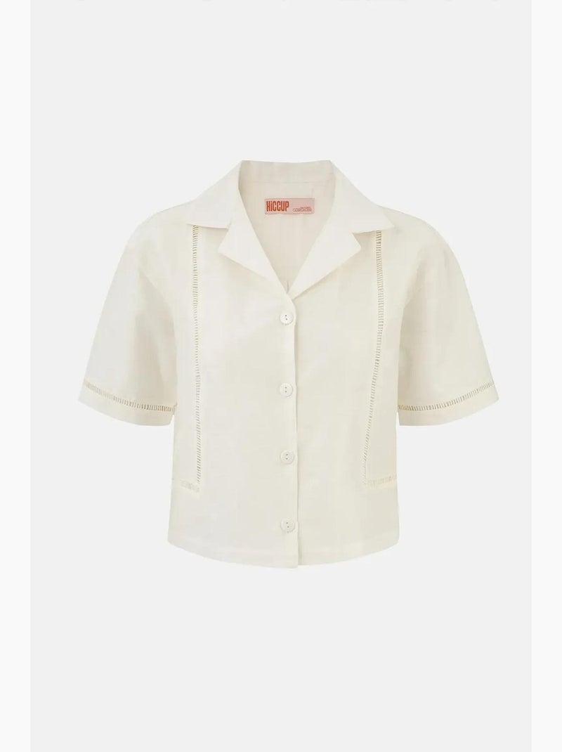 Camisa de lino de manga corta con detalle de abertura hiccup Beige natural - Kiabi
