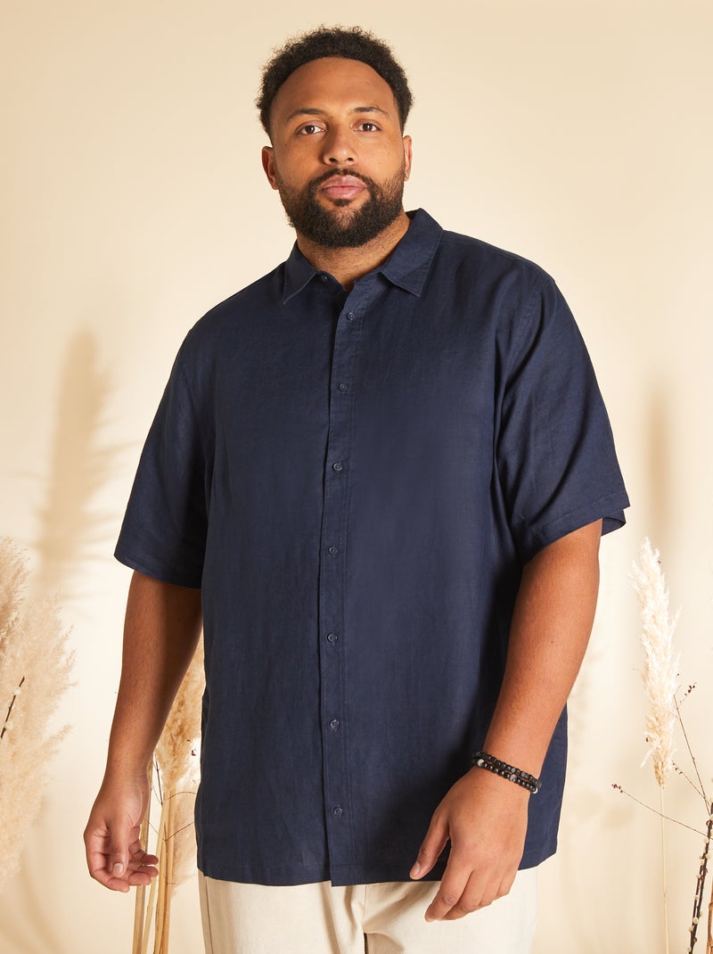 Camisa de lino de manga corta NEGRO - Kiabi