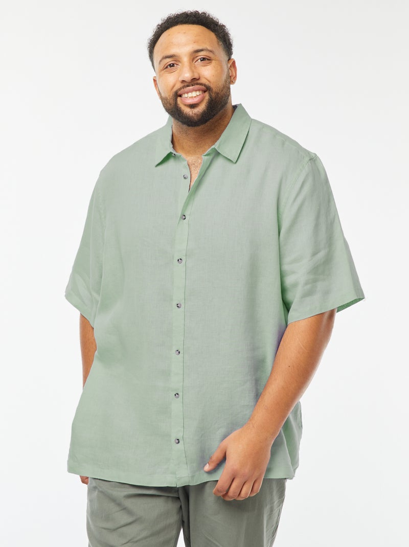 Camisa de lino de manga corta Verde - Kiabi