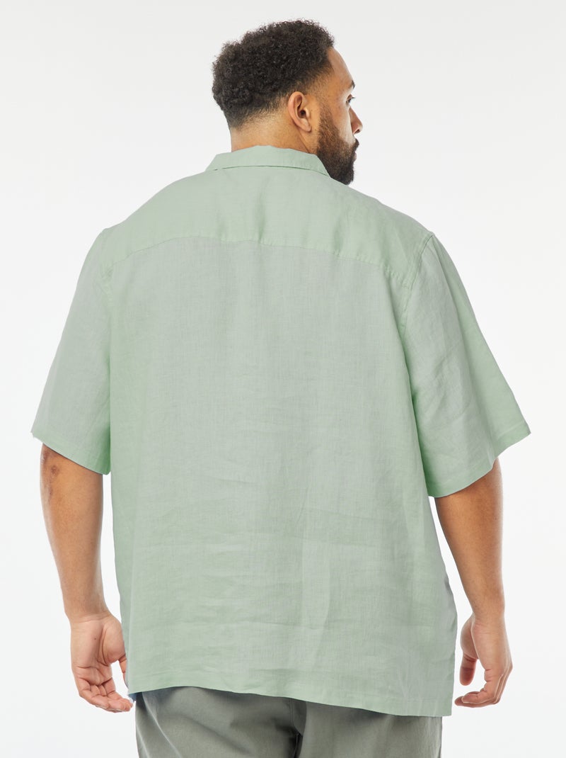 Camisa de lino de manga corta Verde - Kiabi