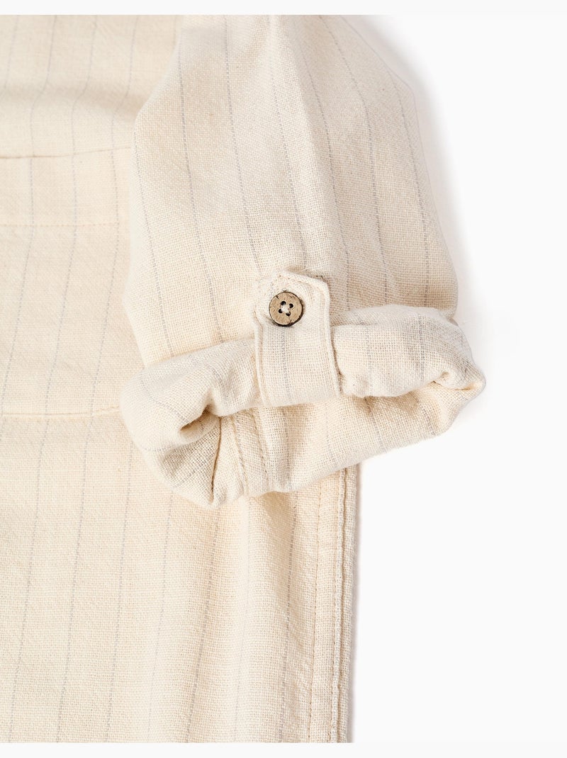 Camisa de lino de manga larga a rayas Beige - Kiabi
