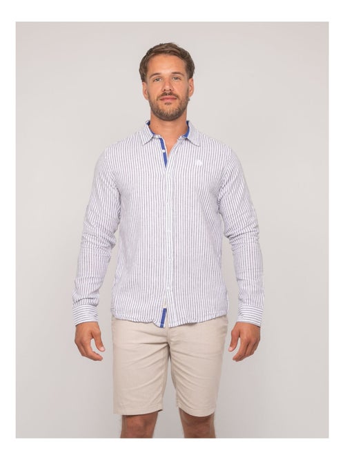 Camisa de lino de manga larga a rayas DUPLAYA - Kiabi Camisa de lino de manga larga a rayas DUPLAYA - Kiabi