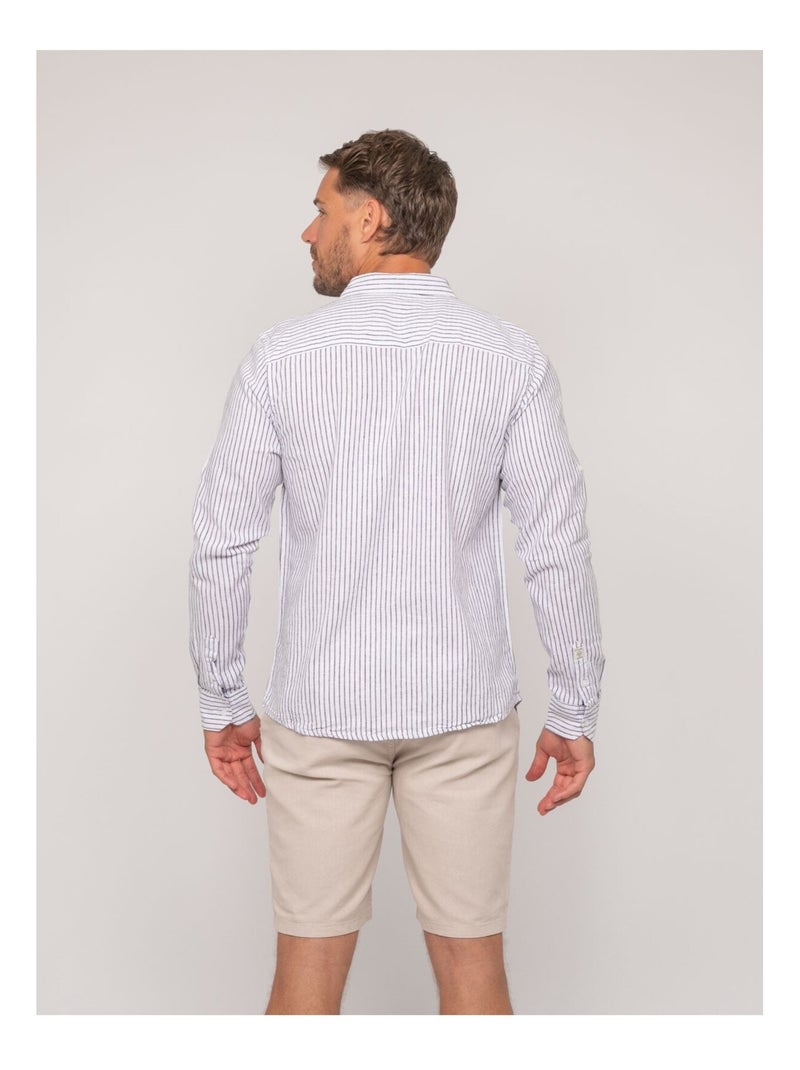 Camisa de lino de manga larga a rayas DUPLAYA Azul marino - Kiabi