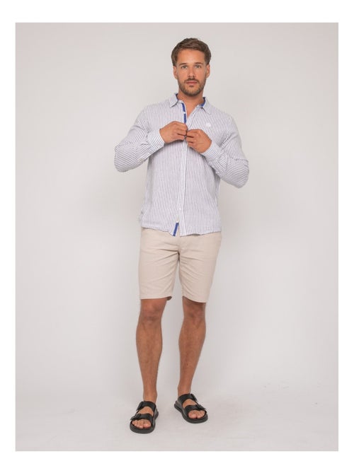 Camisa de lino de manga larga a rayas DUPLAYA - Kiabi Camisa de lino de manga larga a rayas DUPLAYA - Kiabi