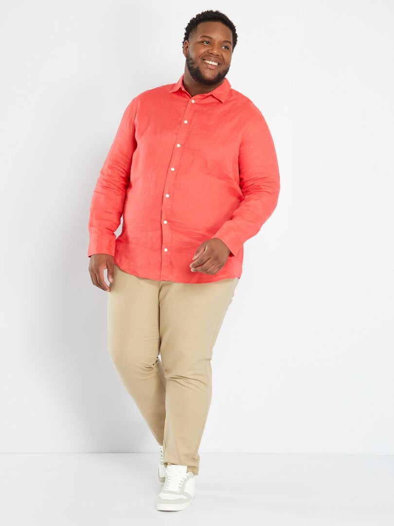 Camisa de lino de manga larga rojo pimiento - Kiabi