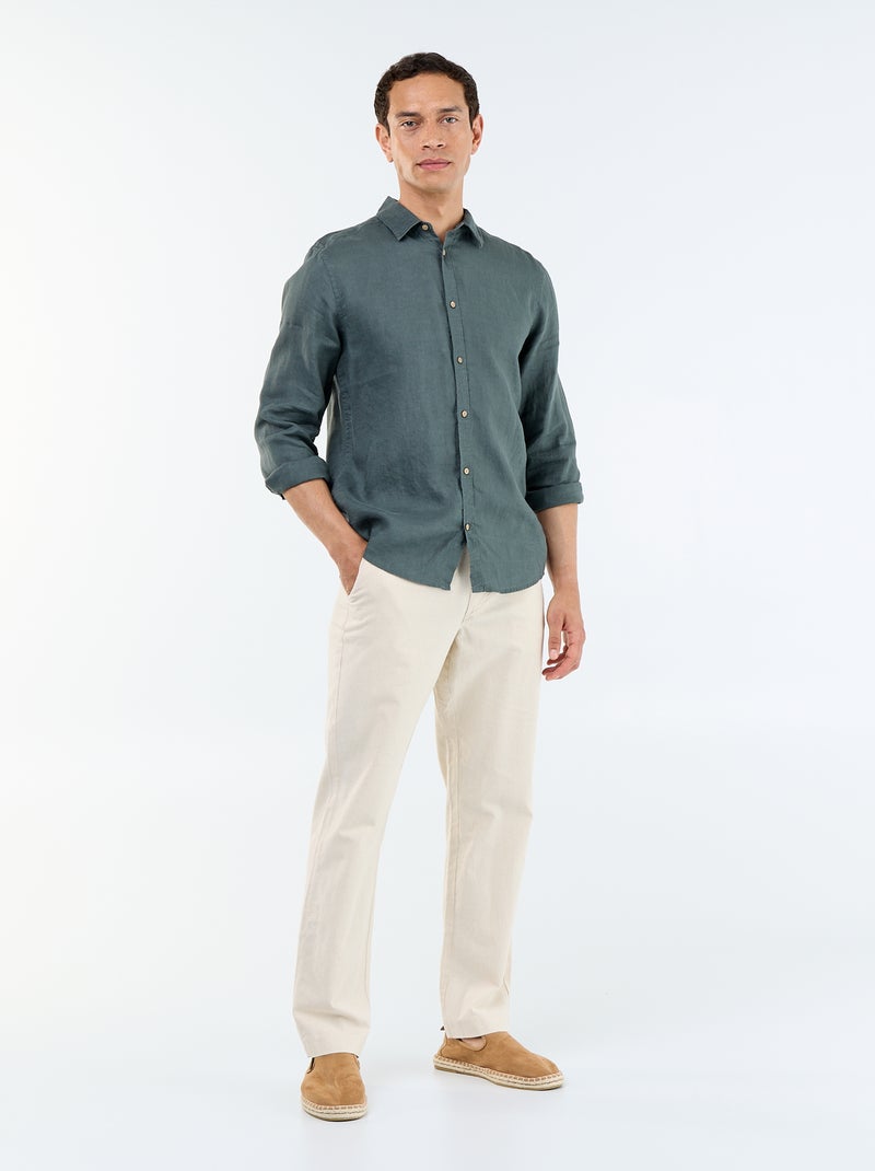 Camisa de lino Kaki - Kiabi