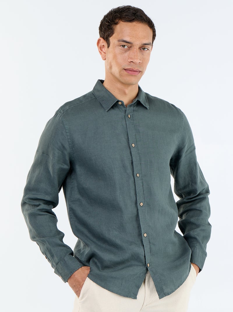 Camisa de lino Kaki - Kiabi