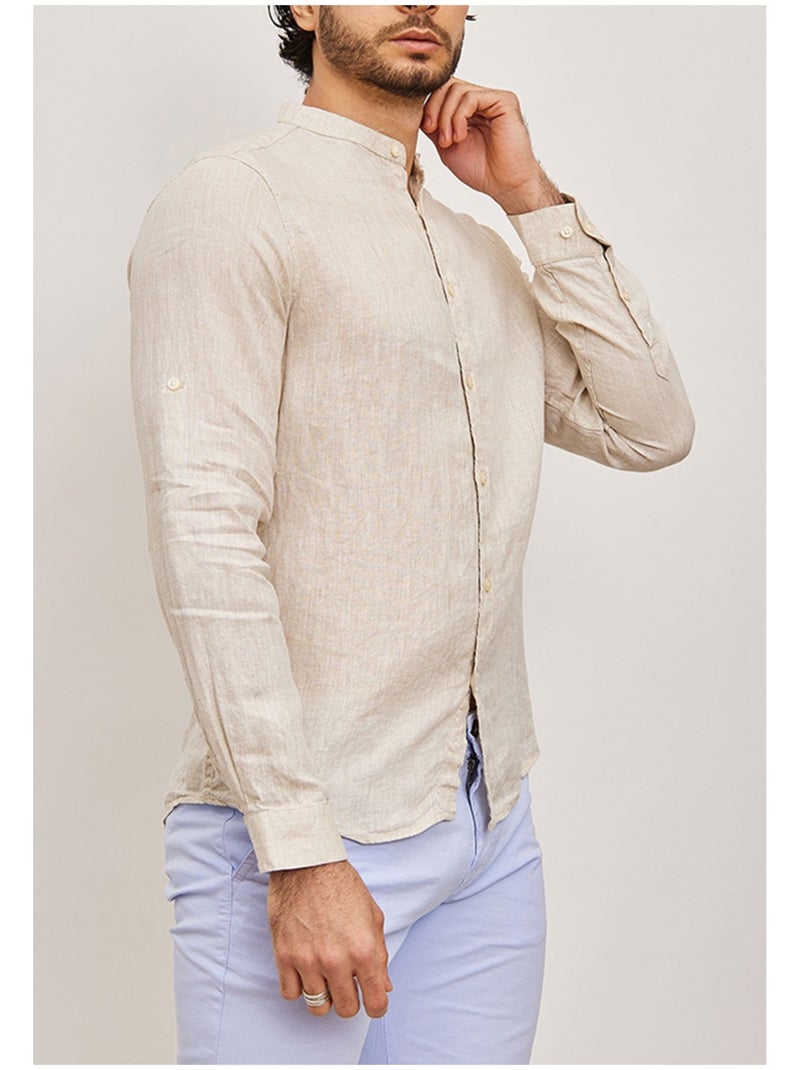 Camisa de lino Kebello Beige - Kiabi