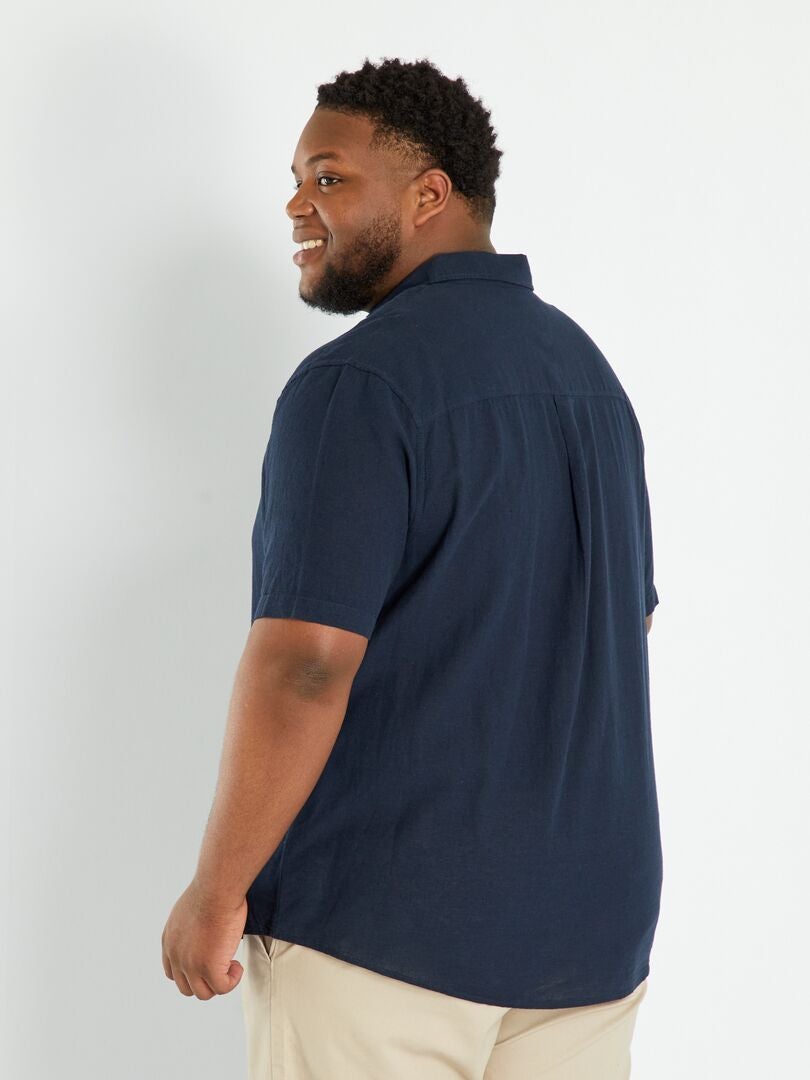 Camisa de lino lisa AZUL - Kiabi