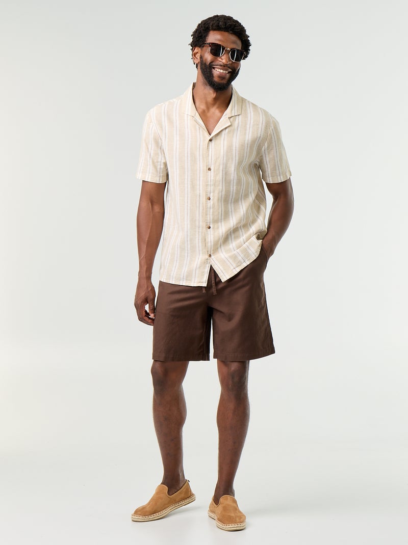 Camisa de lino mezclado a rayas Beige - Kiabi