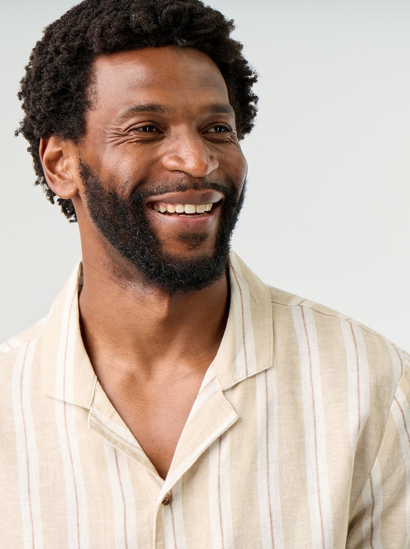 Camisa de lino mezclado a rayas Beige - Kiabi