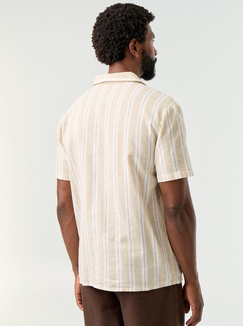 Camisa de lino mezclado a rayas Beige - Kiabi