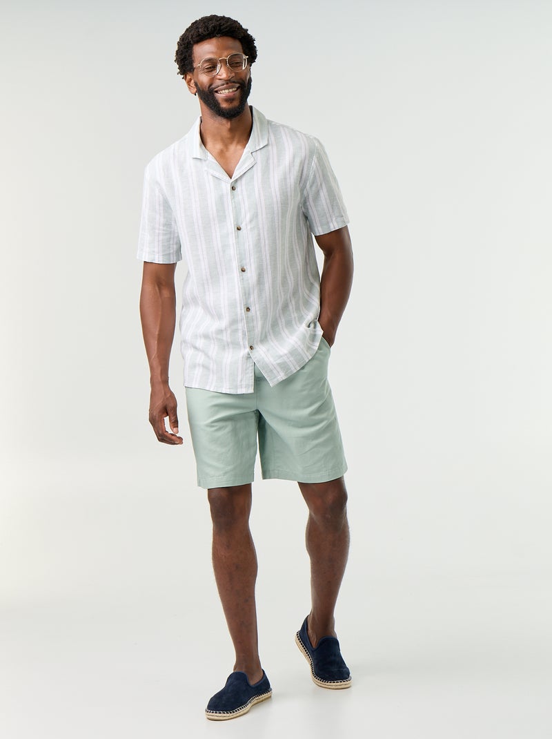 Camisa de lino mezclado a rayas Verde - Kiabi