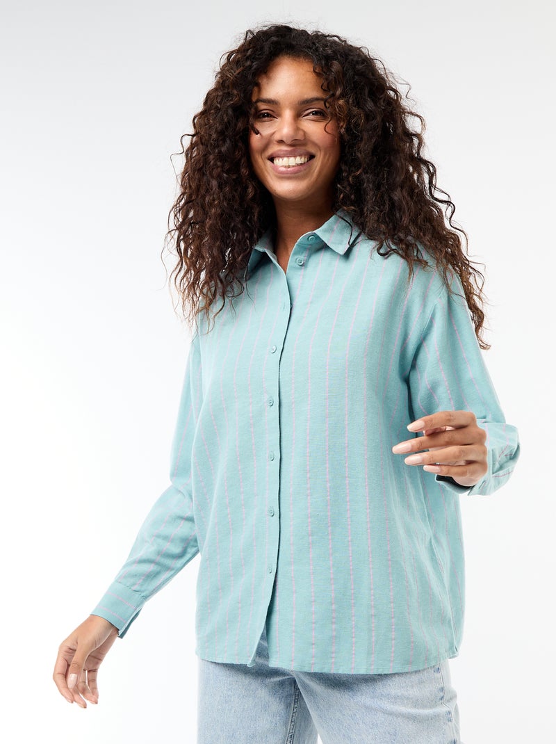 Camisa de lino mezclado Azul - Kiabi