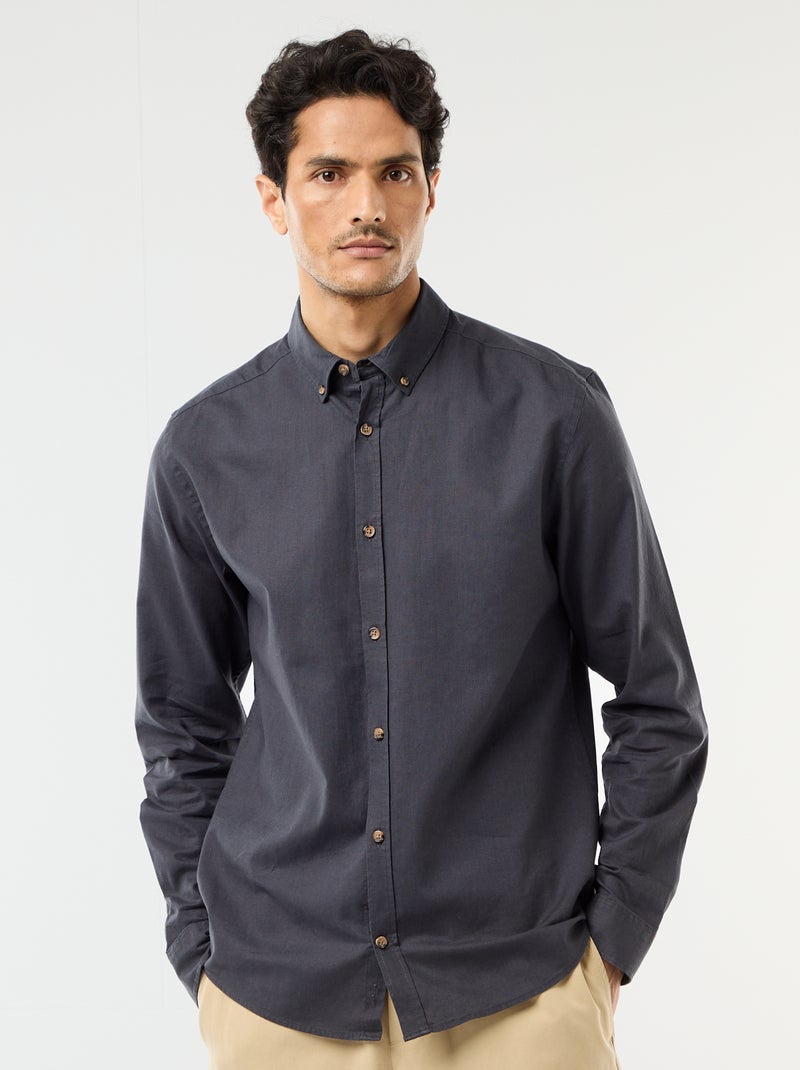Camisa de lino mezclado Azul oscuro - Kiabi