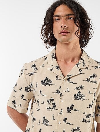 Camisa de lino mezclado de manga corta