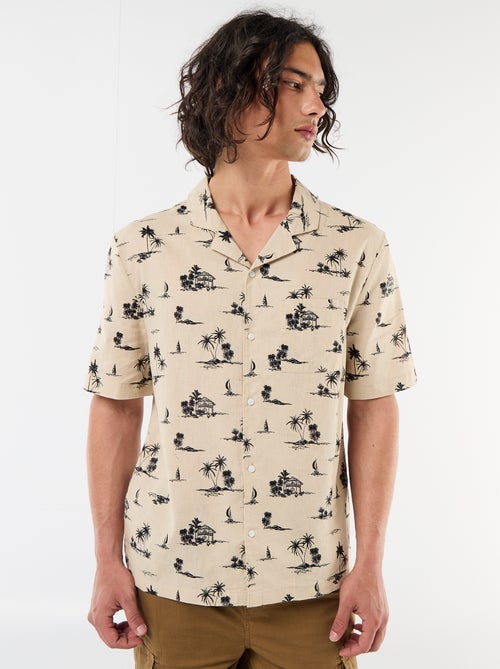 Camisa de lino mezclado de manga corta - Kiabi