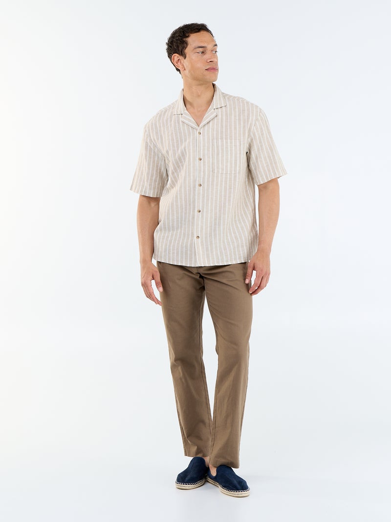 Camisa de lino mezclado de manga corta Beige - Kiabi