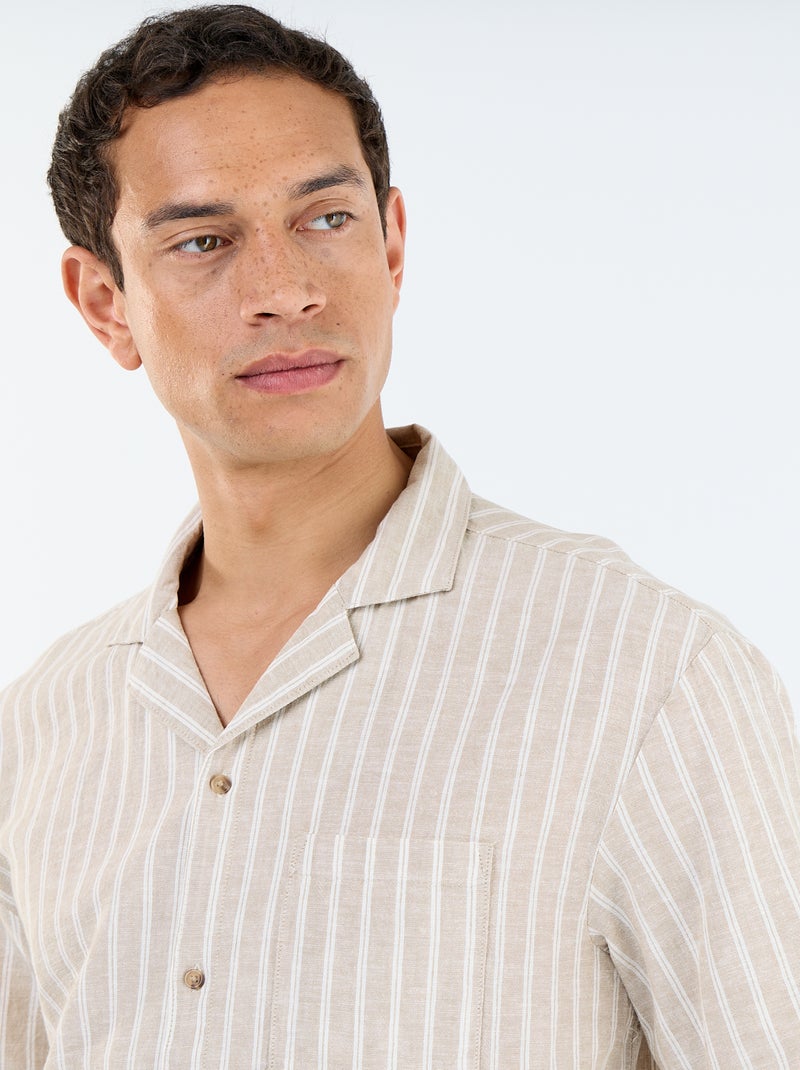 Camisa de lino mezclado de manga corta Beige - Kiabi