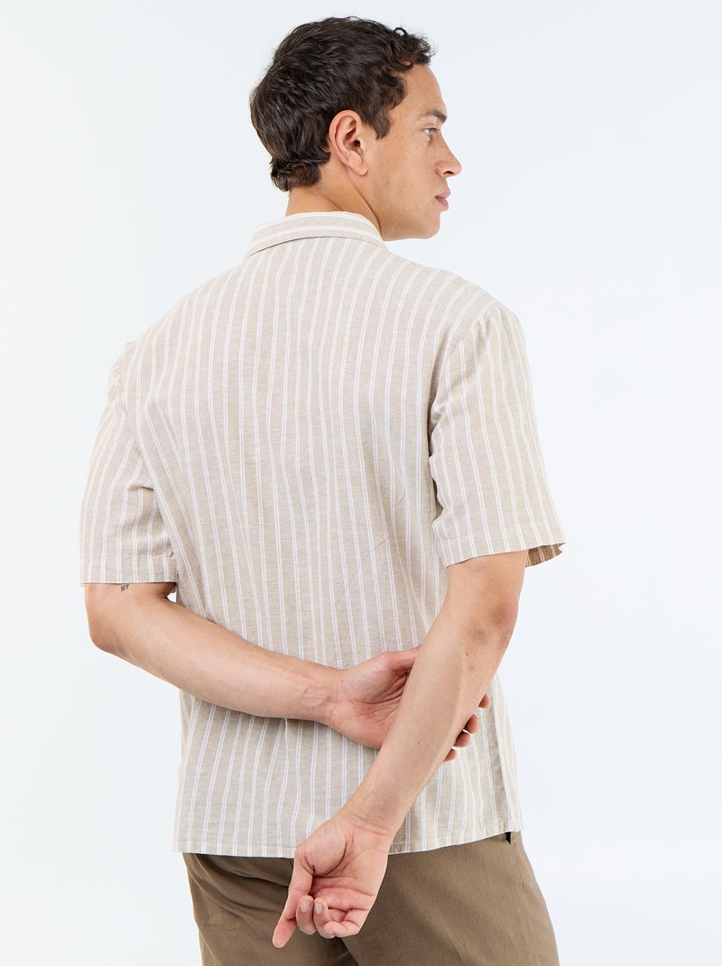 Camisa de lino mezclado de manga corta Beige - Kiabi