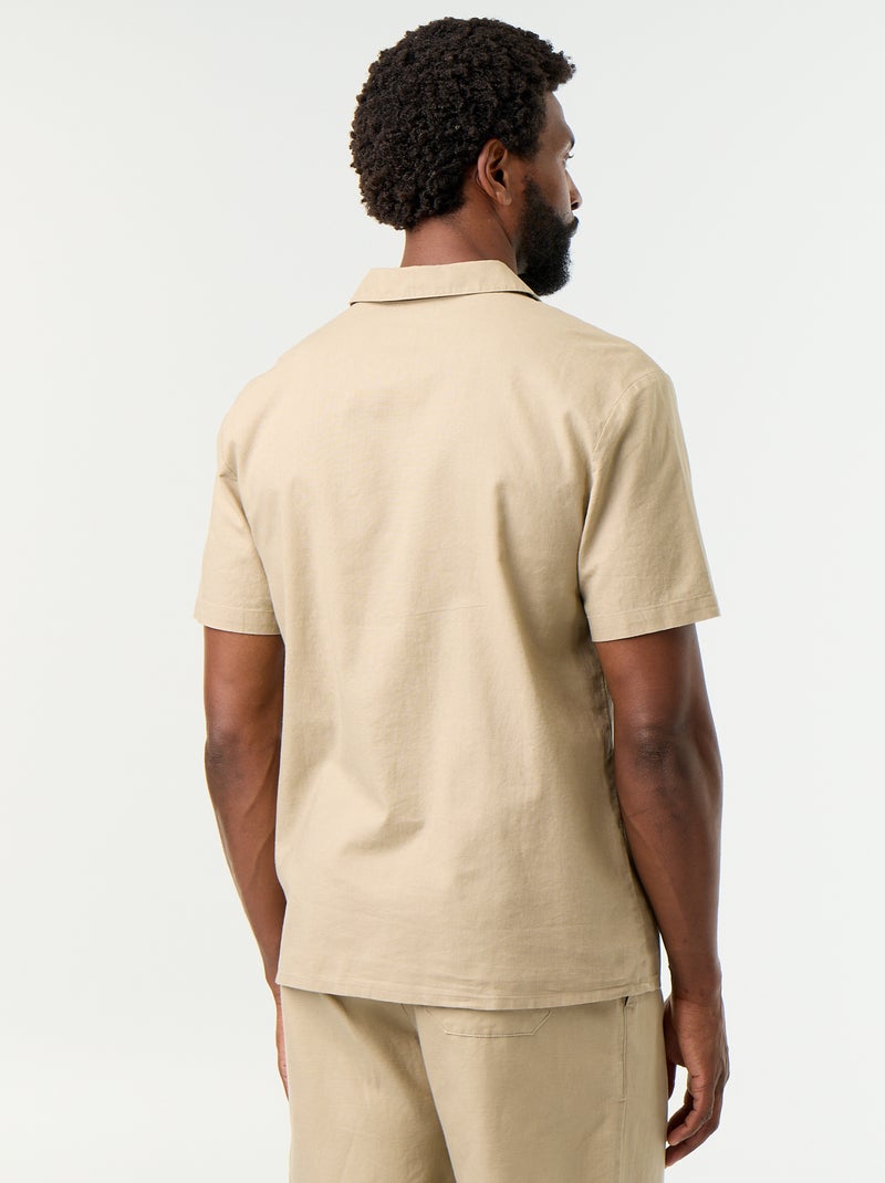 Camisa de lino mezclado de manga corta Beige - Kiabi