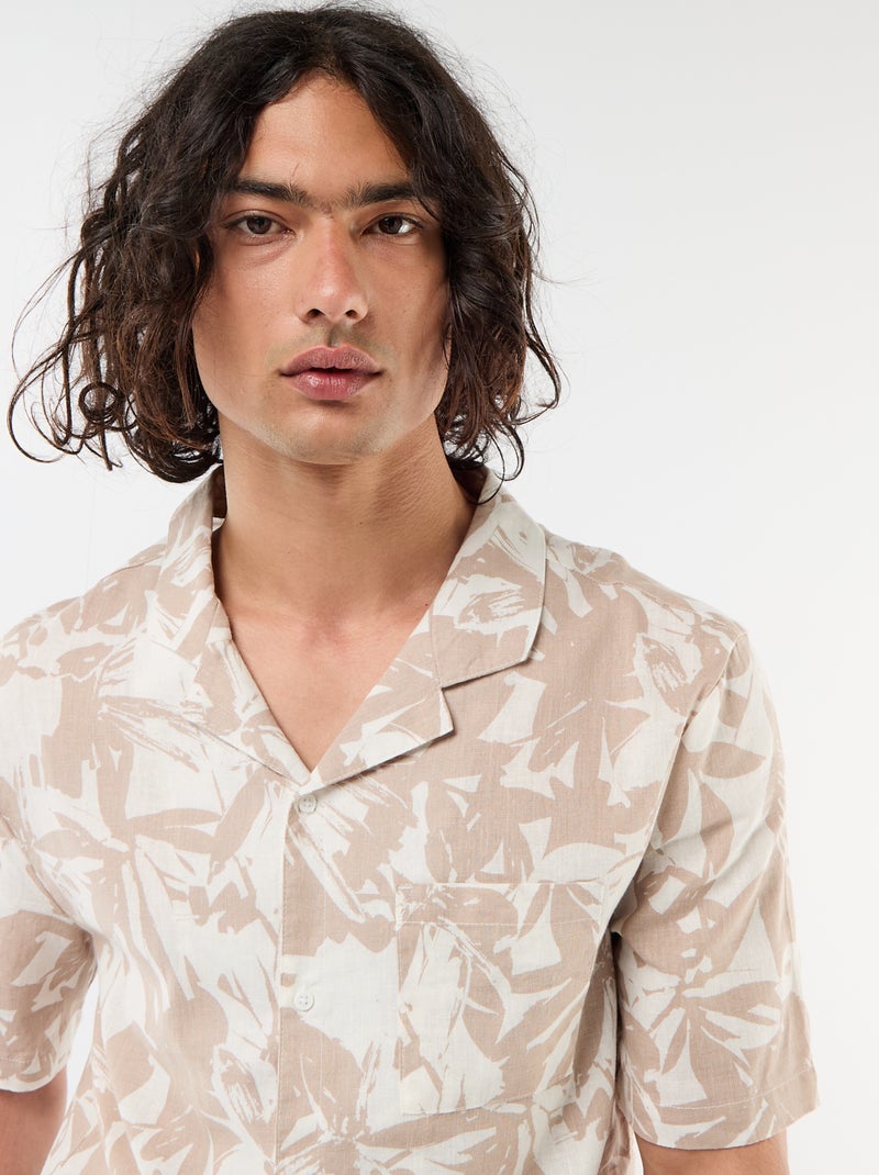 Camisa de lino mezclado de manga corta Blanco - Kiabi
