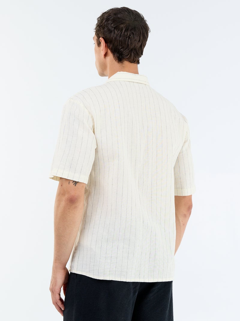 Camisa de lino mezclado de manga corta Blanco - Kiabi
