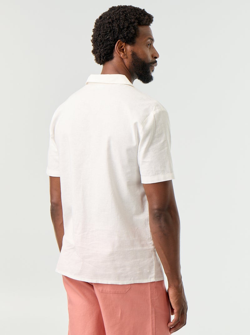 Camisa de lino mezclado de manga corta Blanco - Kiabi