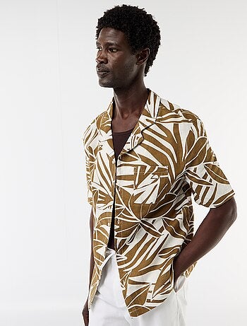 Camisa de lino mezclado de manga corta