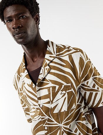 Camisa de lino mezclado de manga corta