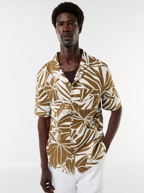 Camisa de lino mezclado de manga corta - Kiabi