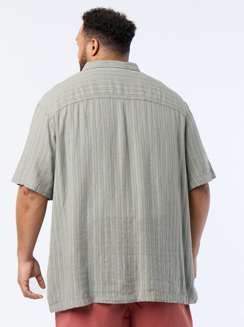 Camisa de lino mezclado de manga corta Kaki - Kiabi