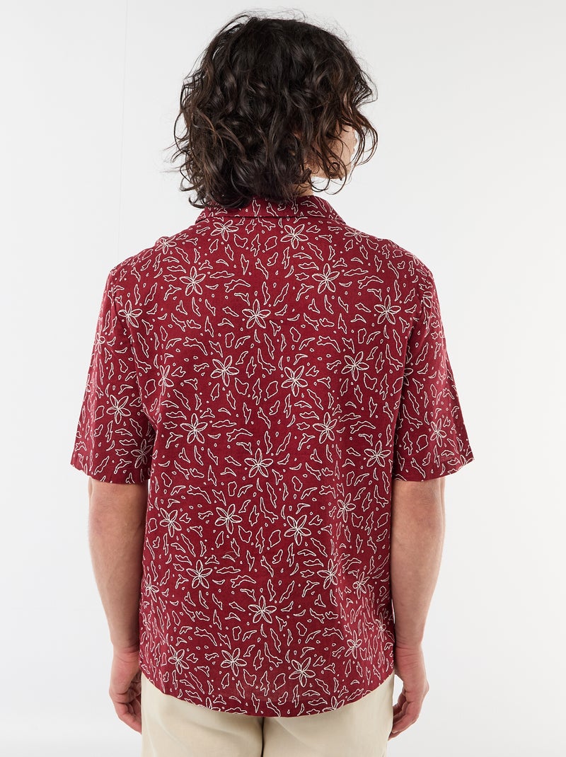 Camisa de lino mezclado de manga corta Rojo - Kiabi