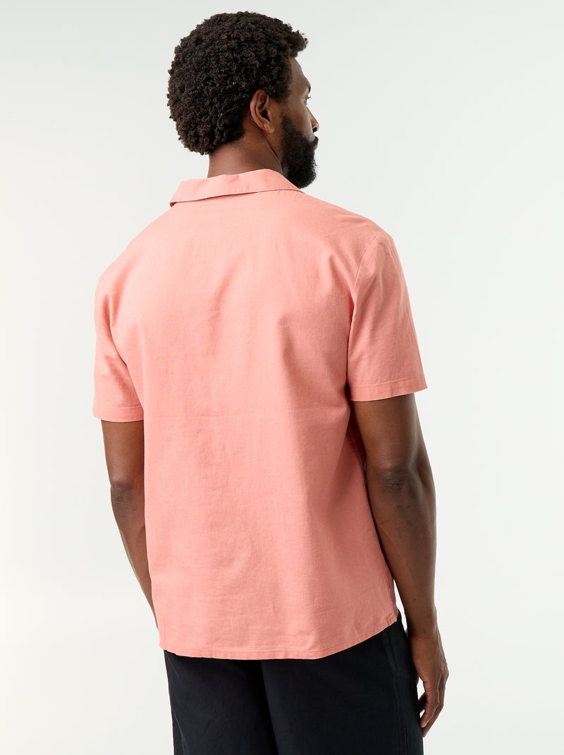 Camisa de lino mezclado de manga corta Rosa - Kiabi