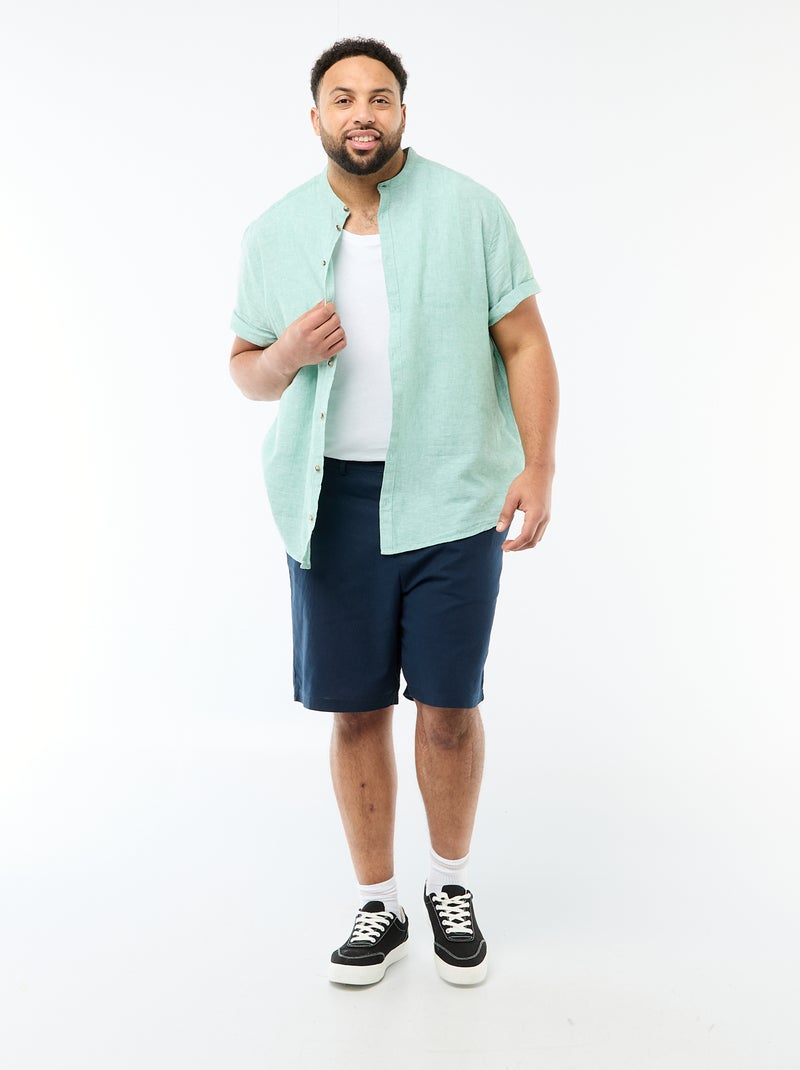 Camisa de lino mezclado de manga corta Verde - Kiabi