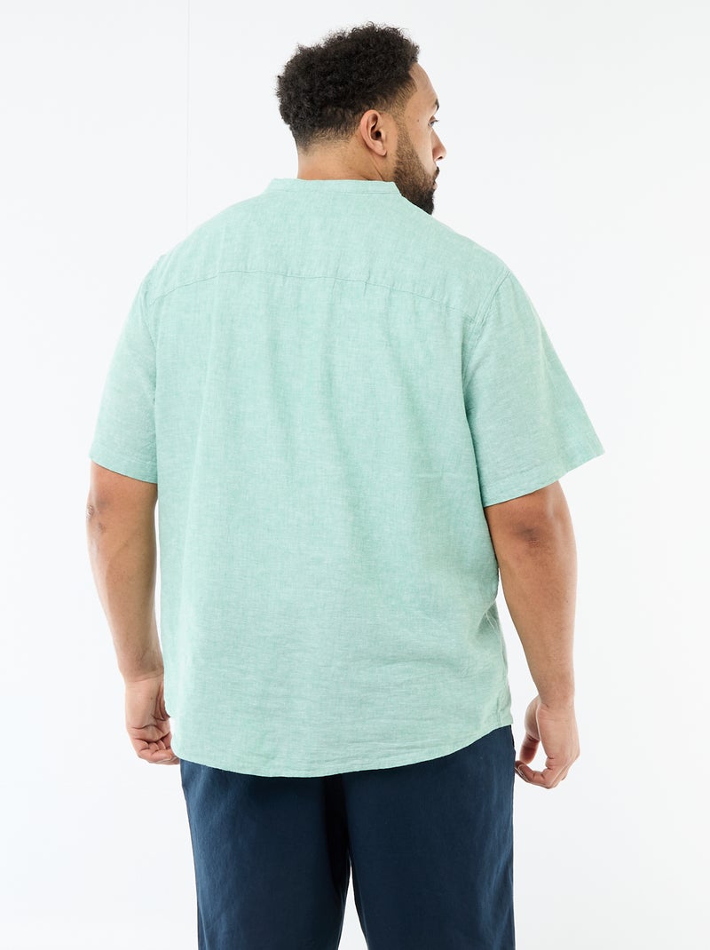 Camisa de lino mezclado de manga corta Verde - Kiabi