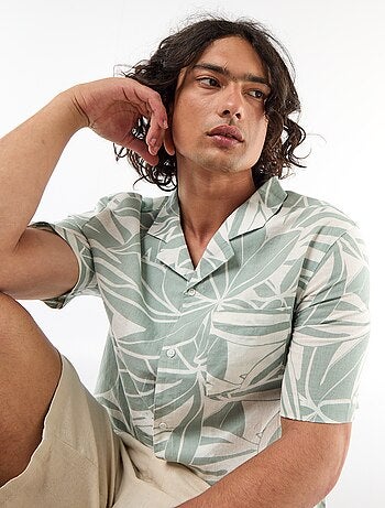 Camisa de lino mezclado de manga corta