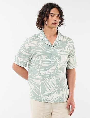 Camisa de lino mezclado de manga corta