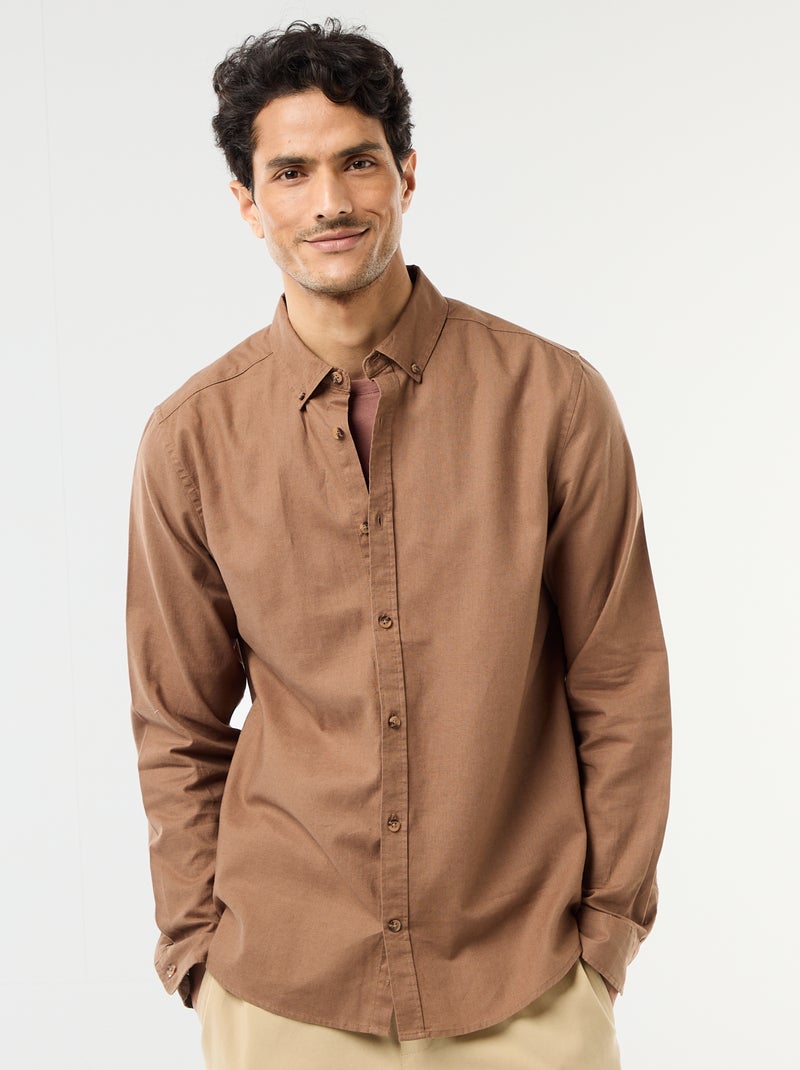 Camisa de lino mezclado Marron - Kiabi