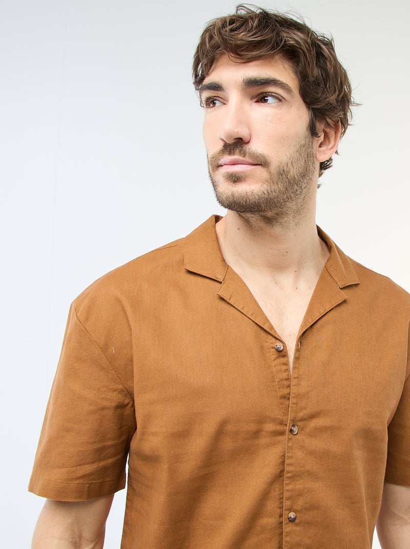 Camisa de lino mezclado Marron - Kiabi