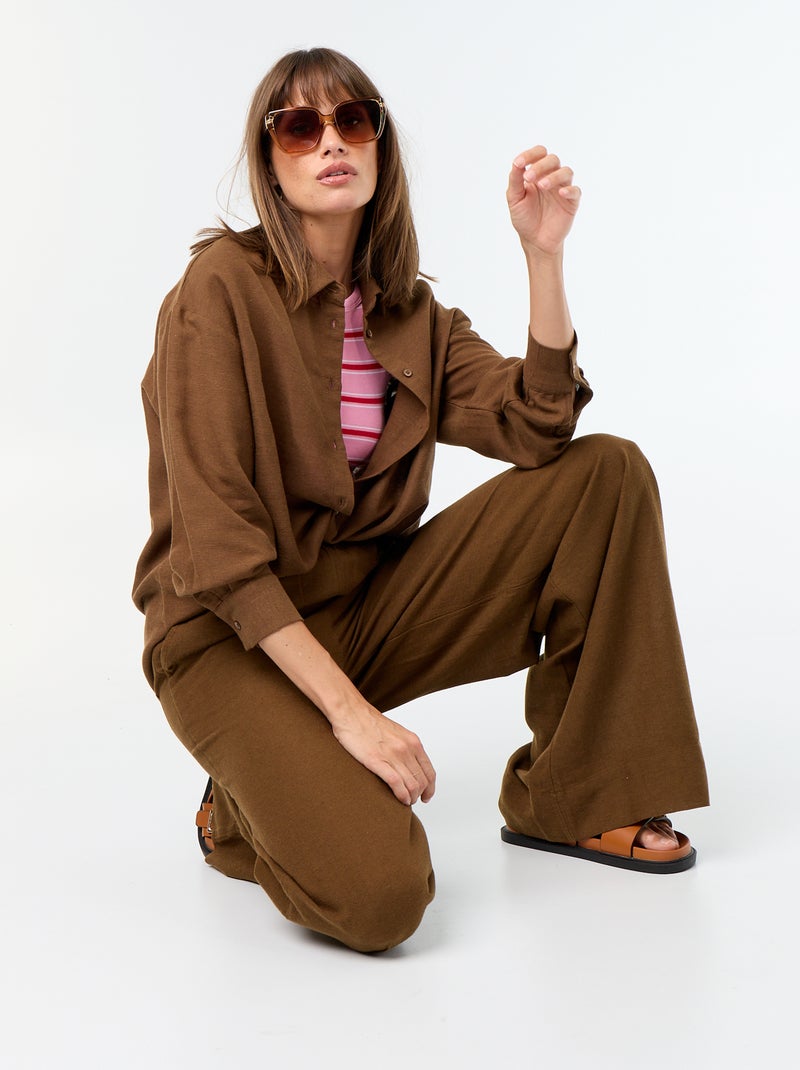 Camisa de lino mezclado Marron - Kiabi
